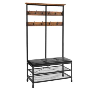 coat rack hall tree, large entryway shoe bench with thickened padded seat, multifunctional storage shelf organizer, 4-in-1 design, accent furniture with metal frame, easy assembly