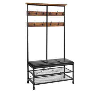 coat rack hall tree, large entryway shoe bench with thickened padded seat, multifunctional storage shelf organizer, 4-in-1 design, accent furniture with metal frame, easy assembly