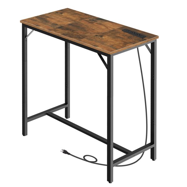 طاولة شريط مع محطة الشحن, طاولة حانة مستطيلة, طاولة قهوة عالية أعلى, طاولة ارتفاع شريط العداد, طاولة طعام طويلة ضيقة طويلة, ريفي البني والأسود