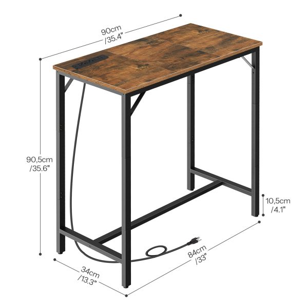 طاولة شريط مع محطة الشحن, طاولة حانة مستطيلة, طاولة قهوة عالية أعلى, طاولة ارتفاع شريط العداد, طاولة طعام طويلة ضيقة طويلة, ريفي البني والأسود