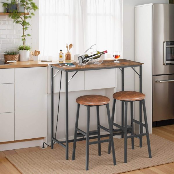 طاولة شريط مع محطة الشحن, طاولة حانة مستطيلة, طاولة قهوة عالية أعلى, طاولة ارتفاع شريط العداد, طاولة طعام طويلة ضيقة طويلة, ريفي البني والأسود