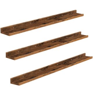 floating shelves, wall shelf set of 3, 47.2 inches hanging shelves with raised edge and invisible brackets, for bathroom, bedroom, kitchen, office, living room decor, rustic brown
