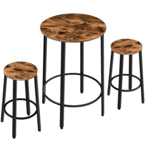 bar table set, round dinner table and 2 bar stools, high pub table with adjustable feet, 3 piece bar table and chairs set, easy assemble for dining room, kitchen, living room