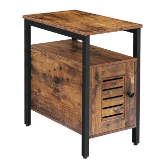 úzky nočný stolík s kabinetom, bočný stôl s prepínateľnými dverami pre malý priestor, priemyselný koncový stôl pre recepciu, spálňa, kuchyňa, 23.6 x 12.6 x 23.6 palce, rustikálny hnedý