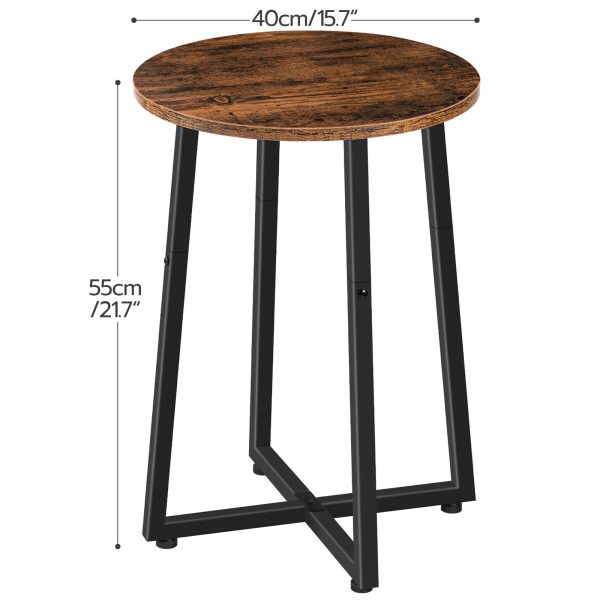 Rundt sidebord med solid X-formet metallramme, 40cm Rustikk Brun Rund Nattbord, Passer for stue, Soverom, Balkong, Kontor