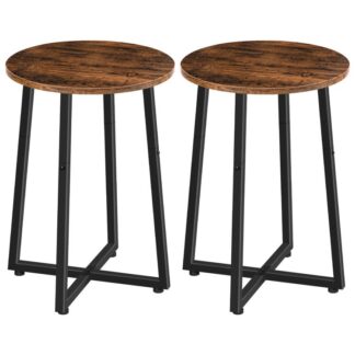 round side tables set of 2, round end accent tables with sturdy x-shaped metal frame, 15.7" round nightstands, for living room, bedroom, balcony, office rustic brown