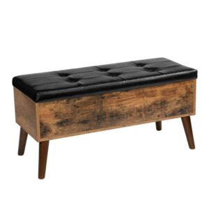 storage bench chest with padded seat, multifunctional bed chest, shoe bench, 97 x 40 x 46.5 cm, solid wood legs, hallway, bedroom, vintage