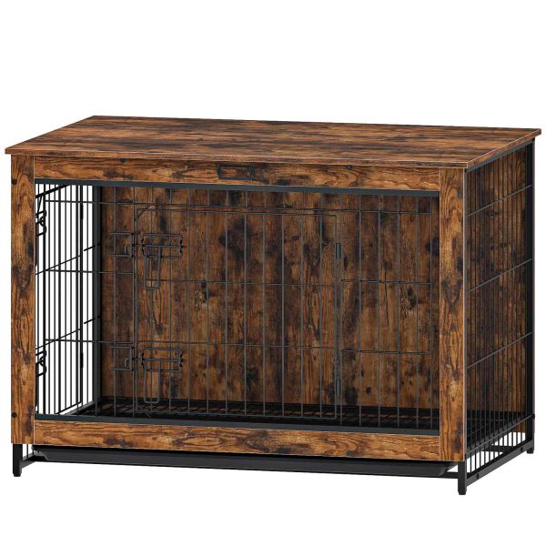 Hëlzent Hond Crate Miwwelen, XXXL Pet Cage mat Pull-Out Schacht, Multifunktionell Enn Dësch / Nuetsstand fir Indoor Gebrauch, Double-Dier Chew-resistent géint Design gëeegent fir kleng / mëttel / grouss Hënn