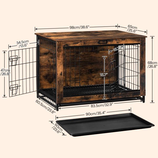 Hëlzent Hond Crate Miwwelen, XXXL Pet Cage mat Pull-Out Schacht, Multifunktionell Enn Dësch / Nuetsstand fir Indoor Gebrauch, Double-Dier Chew-resistent géint Design gëeegent fir kleng / mëttel / grouss Hënn