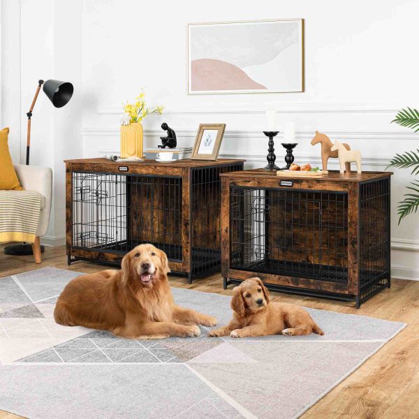 Hëlzent Hond Crate Miwwelen, XXXL Pet Cage mat Pull-Out Schacht, Multifunktionell Enn Dësch / Nuetsstand fir Indoor Gebrauch, Double-Dier Chew-resistent géint Design gëeegent fir kleng / mëttel / grouss Hënn