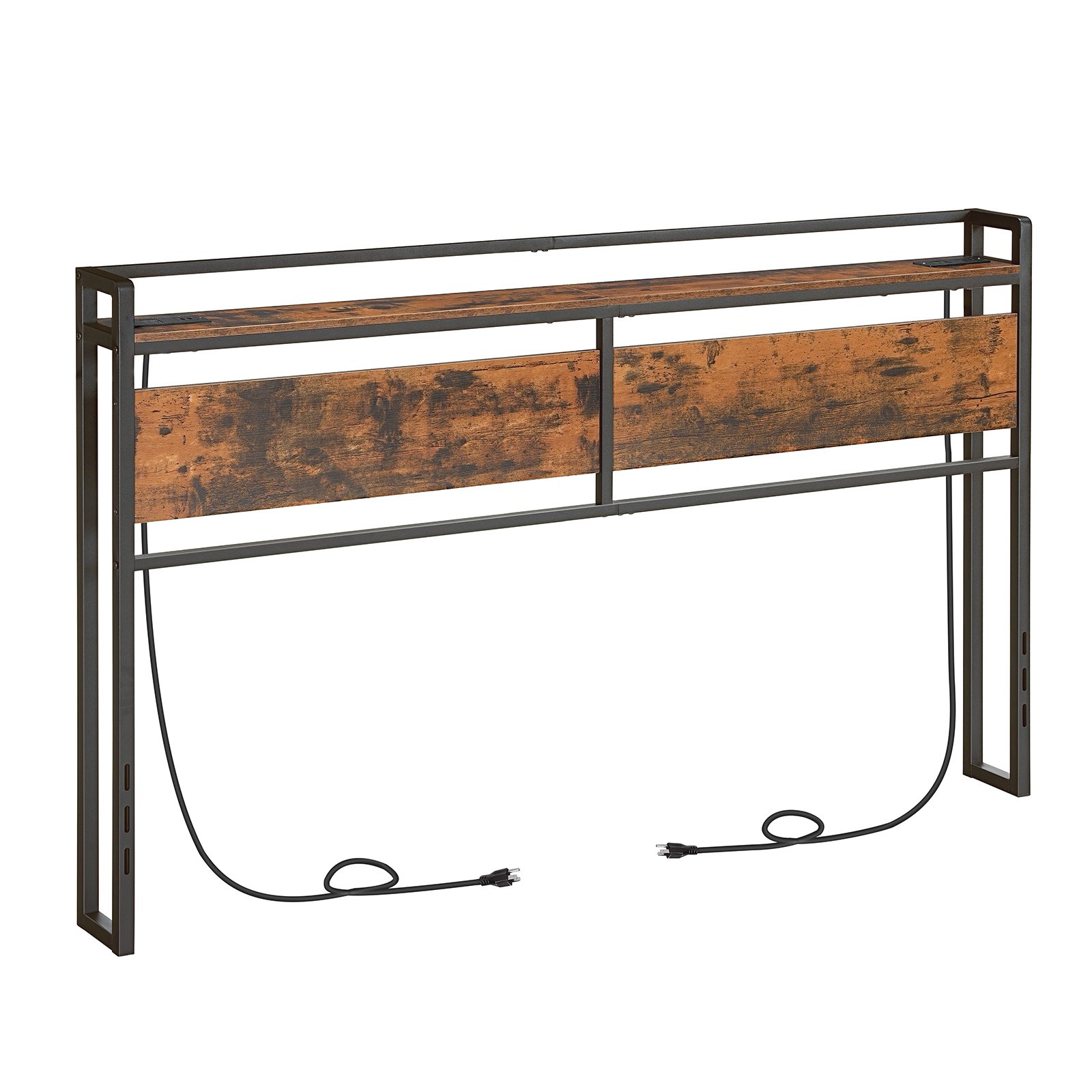 King Size Headboard with Power Outlets & Θύρες USB, Height-Adjustable Design with Storage Rack, Sturdy Rustic Brown & Black Headboard, Εύκολη συναρμολόγηση