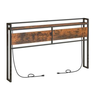 اللوح الأمامي بحجم كينغ, اللوح الأمامي مع 2 منافذ و 4 منافذ USB, ارتفاع قابل للتعديل, رف التخزين, قوي ومستقر, التجميع سهل, بني ريفي أسود