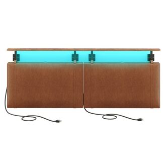 اللوح الأمامي بحجم كينغ, لوح رأس معلق على الحائط مع 4 منافذ USB وإضاءة LED, تنجيد بو, افتح رف التخزين, لغرفة النوم, حاجِز, تناول الطعام أو المدخل,