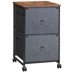 2 drawer mobile file cabinet, rolling printer stand, vertical filing cabinet, office cabinet, filing cabinet for home office, a4/letter size, nonwovens drawer, gray and rustic brown