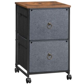 2 Mobilfunkkabinett für Schubladen, rollender Druckerständer, vertikaler Aktenschrank, Büroschrank, Aktenschrank für Home Office, A4/Buchstabengröße, Nichtrangschublade, grau und rustikalbraun