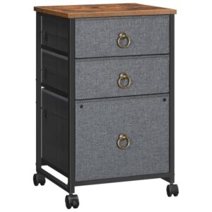 3-Drawer Mobile File Cabinet, Rolling Printer Stand, Vertical Filing Cabinet, Office Cabinet, Filing Cabinet for Home Office, A4/Letter-Sized, Nonwovens Drawer, Gray and Rustic Brown