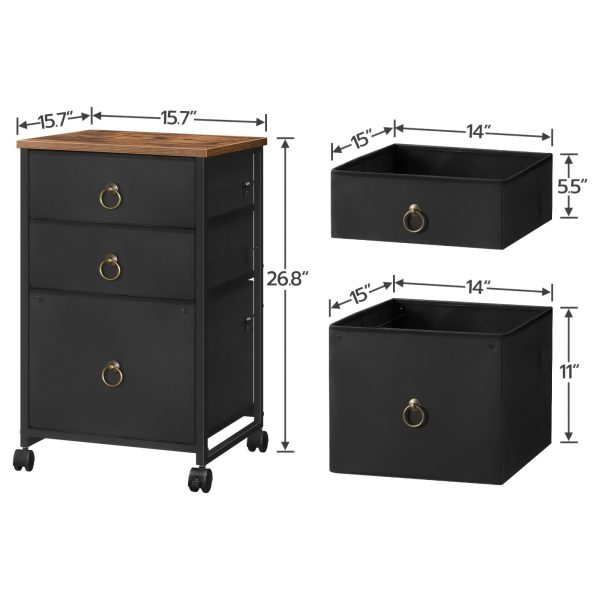 3-Drawer Mobile File Cabinet, Rolling Printer Stand, Vertical Filing Cabinet for Home & Office, Compatible with A4/Letter-Sized Documents, Nonwoven Drawers, Black & Rustic Brown