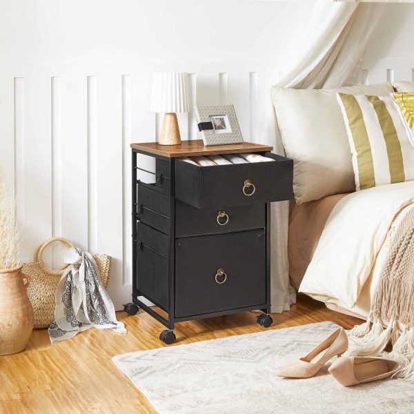 3-Drawer Mobile File Cabinet, Rolling Printer Stand, Vertical Filing Cabinet for Home & Office, Compatible with A4/Letter-Sized Documents, Nonwoven Drawers, Black & Rustic Brown