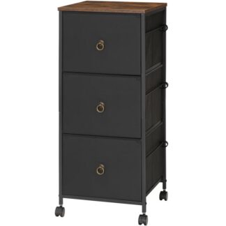 3-خزانة ملفات درج, خزانة الملفات العمودية, خزانة مكتبية للمكتب المنزلي, حامل الطابعة المحمول يناسب مقاس A4/Letter, معلقة قابلة للتعديل, درج المنسوجات, ريفي البني والأسود