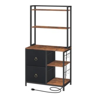 pystysuora tiedostokaappi laatikolla ja latausasema, tulostin seisoo kirjahyllyn kanssa, Hakemus kabinetti kotitoimistolle, A4/kirjaimen koko, ei -viisi, musta ja maalaismainen ruskea