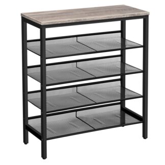 رف الأحذية, 5-وحدة تخزين الأحذية الطبقة شقة & رف منظم الأحذية القابل للتعديل المائل 16 أزواج, دائم ومستقر, للدخول, المدخل, خزانة, غرفة النوم, صناعي, رمادي