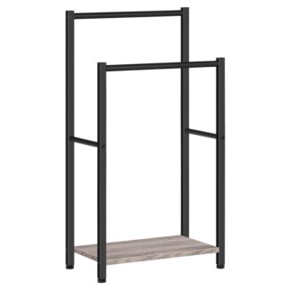 Freistehender Handtuchregal, 2 Tier -Decken -Leiterhalter für Badezimmer, 16.5" L x 9.4" W x 31,5" H, Deckenständer, industrielles Trocknen und Display -Rack mit Regal, Metall, Greige und Schwarz