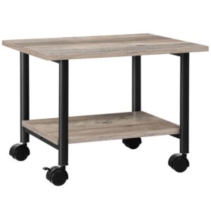 printer stand, 2-tier industrial under desk printer cart with shelf, mobile heavy duty storage rack on wheels for home, office, grey and black