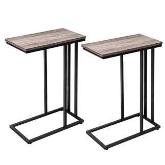 c side table, set of 2 portable laptop holder snack table, heavy-duty sofa side table, wood look accent table, space saving in living room, bedroom, grey and black