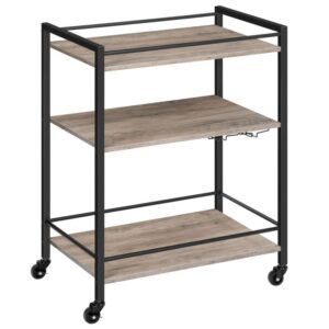 bar cart for the home, serving cart with wine glass hooks, rolling kitchen cart with lockable wheels, 25.2 x 15.7 x 33.3 inches beverage cart with storage shelves, industrial, grey