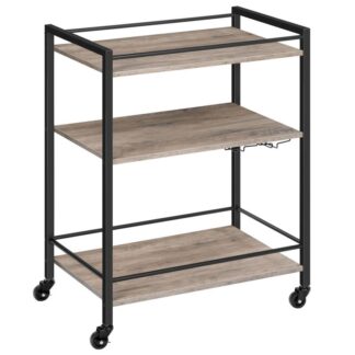 Barwagen für das Haus, Karren mit Weinglashaken servieren, Rollender Küchenwagen mit abschließbaren Rädern, 25.2 x 15.7 X 33.3 Zoll Getränkenkorb mit Lagerregalen, industriell, grau