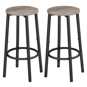 bar stools, set of 2 bar chairs, kitchen round height stools with footrest, breakfast bar stools, sturdy steel frame, for dining room, kitchen, party, easy assembly, grey