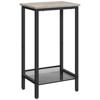 Telephone Table, Side Table High with Adjustable Mesh Shelf, Narrow Bedside Table, Sofa Table, 38 x 28 x 73.5 cm, for Office Hallway, Living Room, Industrial Design, Grey and Black