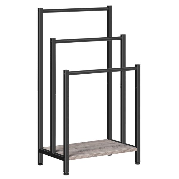 Freestanding 3-Tier Handduch Rack, Metal Decken Leeder Holder fir Buedzëmmer, Industriell-Stil Trocknung & Display Rack mat Regal, Gro & Schwaarz