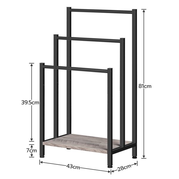 Freestanding 3-Tier Handduch Rack, Metal Decken Leeder Holder fir Buedzëmmer, Industriell-Stil Trocknung & Display Rack mat Regal, Gro & Schwaarz