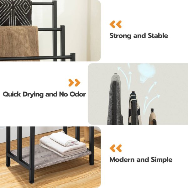 Freestanding 3-Tier Handduch Rack, Metal Decken Leeder Holder fir Buedzëmmer, Industriell-Stil Trocknung & Display Rack mat Regal, Gro & Schwaarz