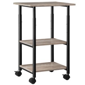 printer stand, 3-tier industrial under desk printer cart with shelf, mobile heavy duty storage rack on wheels for home, office, grey and black