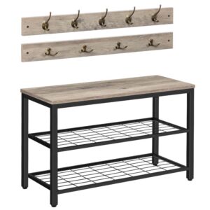 Coat Rack Shoe Bench Set, Entryway Hall Tree with Coat Hooks, Coat Hat Bag Hanging Organizer, Industrial Design, Easy Assembly, Grey and Black