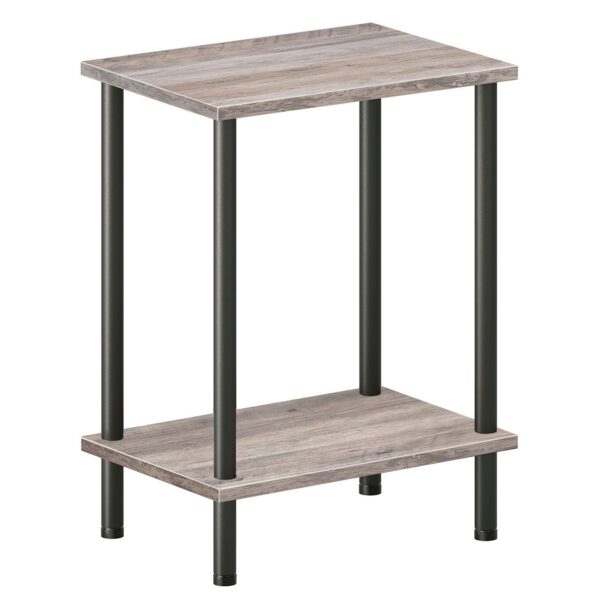 Торцевой столик с зарядной станцией, Серый & Black 2-Layer Storage Nightstand, Industrial Farmhouse Side Table for Small Spaces, Гостиная & прихожая, Стабильная рама, Сборка без инструментов