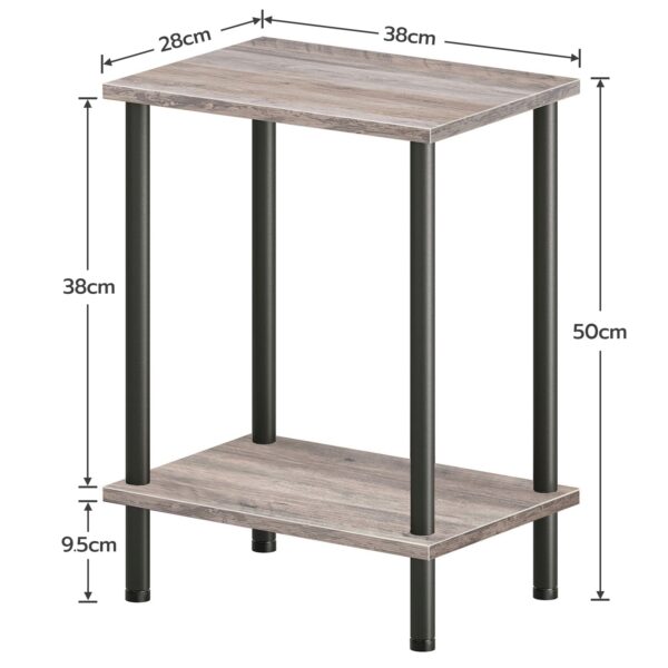 Торцевой столик с зарядной станцией, Серый & Black 2-Layer Storage Nightstand, Industrial Farmhouse Side Table for Small Spaces, Гостиная & прихожая, Стабильная рама, Сборка без инструментов
