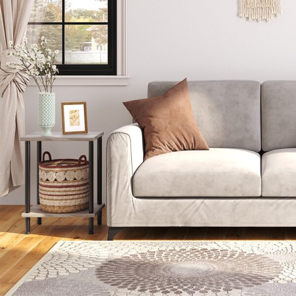 Торцевой столик с зарядной станцией, Серый & Black 2-Layer Storage Nightstand, Industrial Farmhouse Side Table for Small Spaces, Гостиная & прихожая, Стабильная рама, Сборка без инструментов