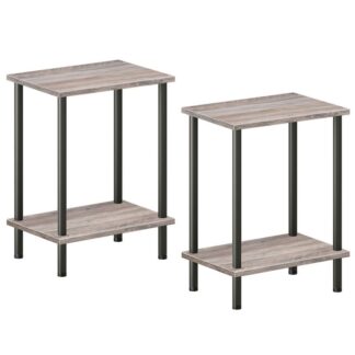 End Tables Set of 2, Lamp Table with 2-Layer Storage Shelves, Side Table for Small Spaces, Living Room, Entryway, Industrial Style, Stable Frame, Easy Assembly, Greige and Black
