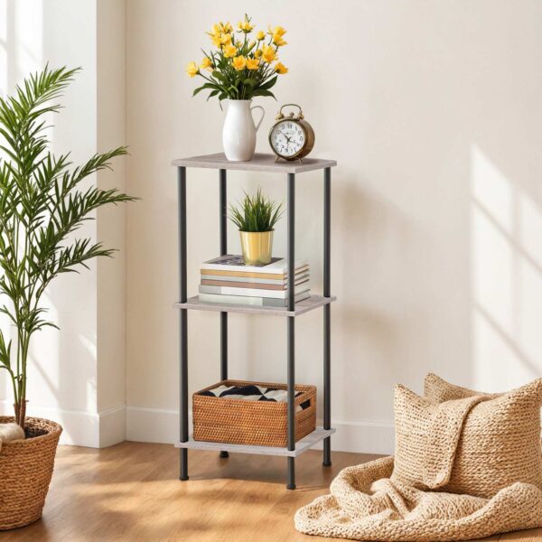 Торцевой столик с зарядной станцией, Серый & Black 2-Layer Storage Nightstand, Industrial Farmhouse Side Table for Small Spaces, Гостиная & прихожая, Стабильная рама, Сборка без инструментов