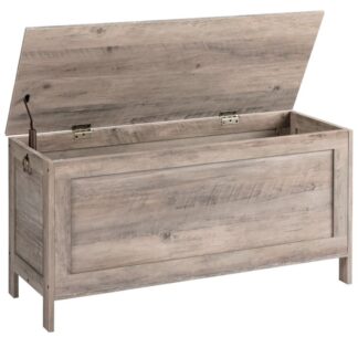 Coffre de rangement, Organisateur de coffre à jouets rétro avec charnière de sécurité, Banc de rangement robuste pour entrée, Meubles d'appoint aspect bois, Assemblage facile, Gris