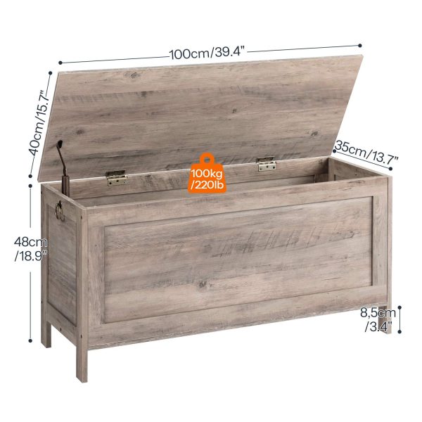 Retro Grey Storage Chest with Safety Hinge, Solidna ławka do przechowywania w przedpokoju, Wooden-Look Accent Furniture, Easy-Assembly Toy Box Organizer