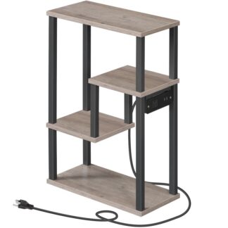 Στενό τραπέζι με σταθμό φόρτισης, Πλευρικό τραπέζι με ράφι σκάλας για μικρούς χώρους, Νυχτερινή περίπτερο με λιμάνια και θύρες USB, Κομοδίνο για σαλόνι, Greige και Black