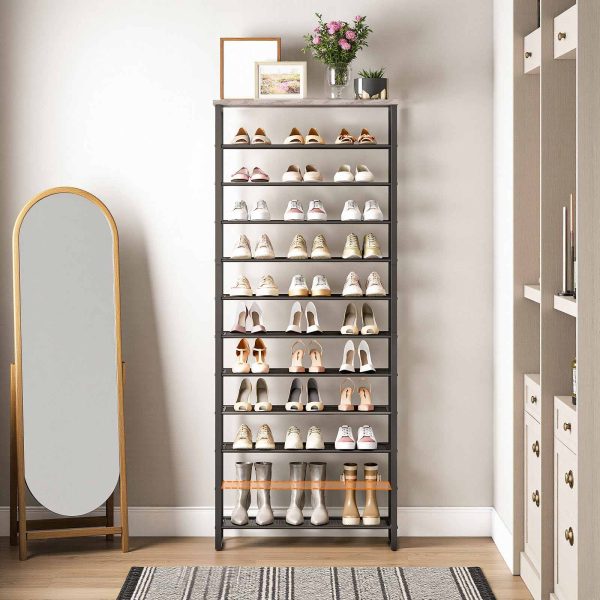 12-Tier Metal Mesh Shoe Rack, Gray and Black High-Capacity Shoe Storage Organizer, 36-48 Pair Shoe Shelf for Entryway and Closet