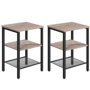 nightstands set of 2, 3-tier side table with adjustable shelf, industrial end table for small space in living room, bedroom and balcony, stable metal frame, grey and black