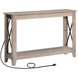wood console table narrow sofa table with outlets & θύρες usb διάδρομος