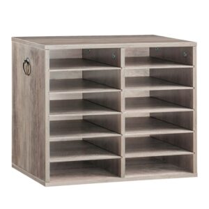 wooden literature organizer, 12-slot file sorter, removable mail sorter, classroom mailbox, mail organizer, paper storage organizer, for office, study, classroom, grey