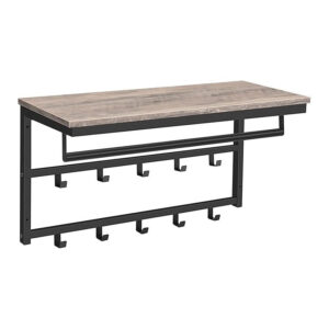 wall mounted coat rack with shelf, wall mounted hanging shelf, 80 x 30 x 42 cm, for hallway, living room, bedroom, bathroom, grey-black